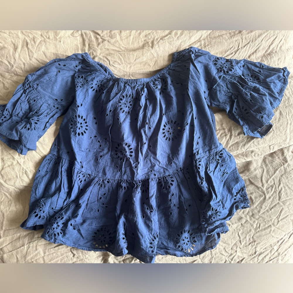 Palmer & Purchase Off the Shoulder Eyelet Top in Navy